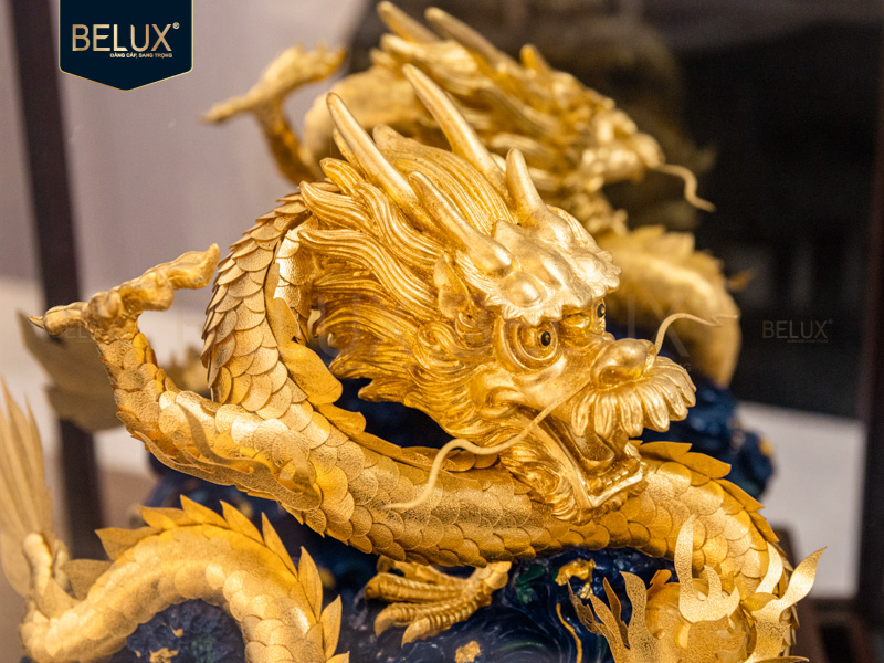 Tượng Rồng Ôm Ngọc dát vàng 24k&nbsp;28x17x36cm